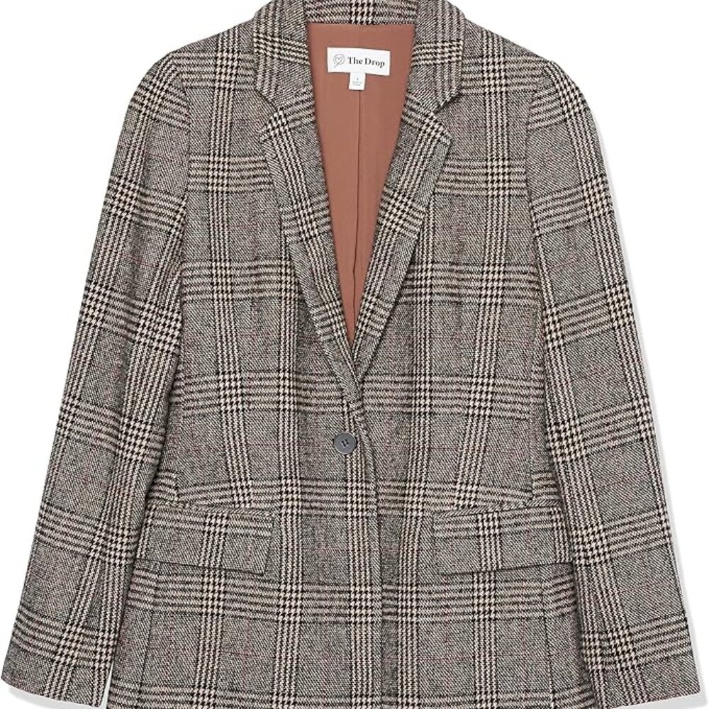 The Drop Women's Blake Long Blazer, Plaid, Medium - New